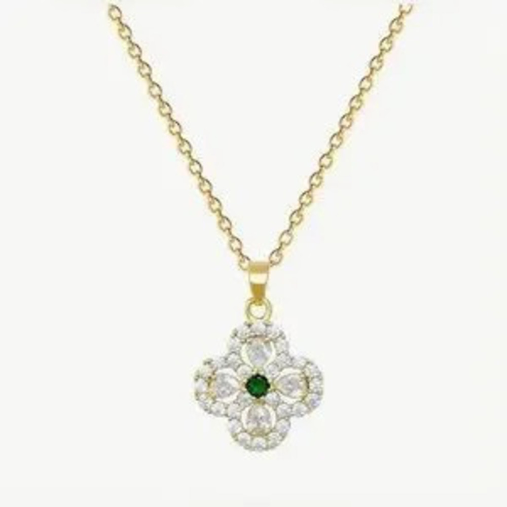 ?? Elegant Stainless Steel Gold Necklace With Zirconia Pendant